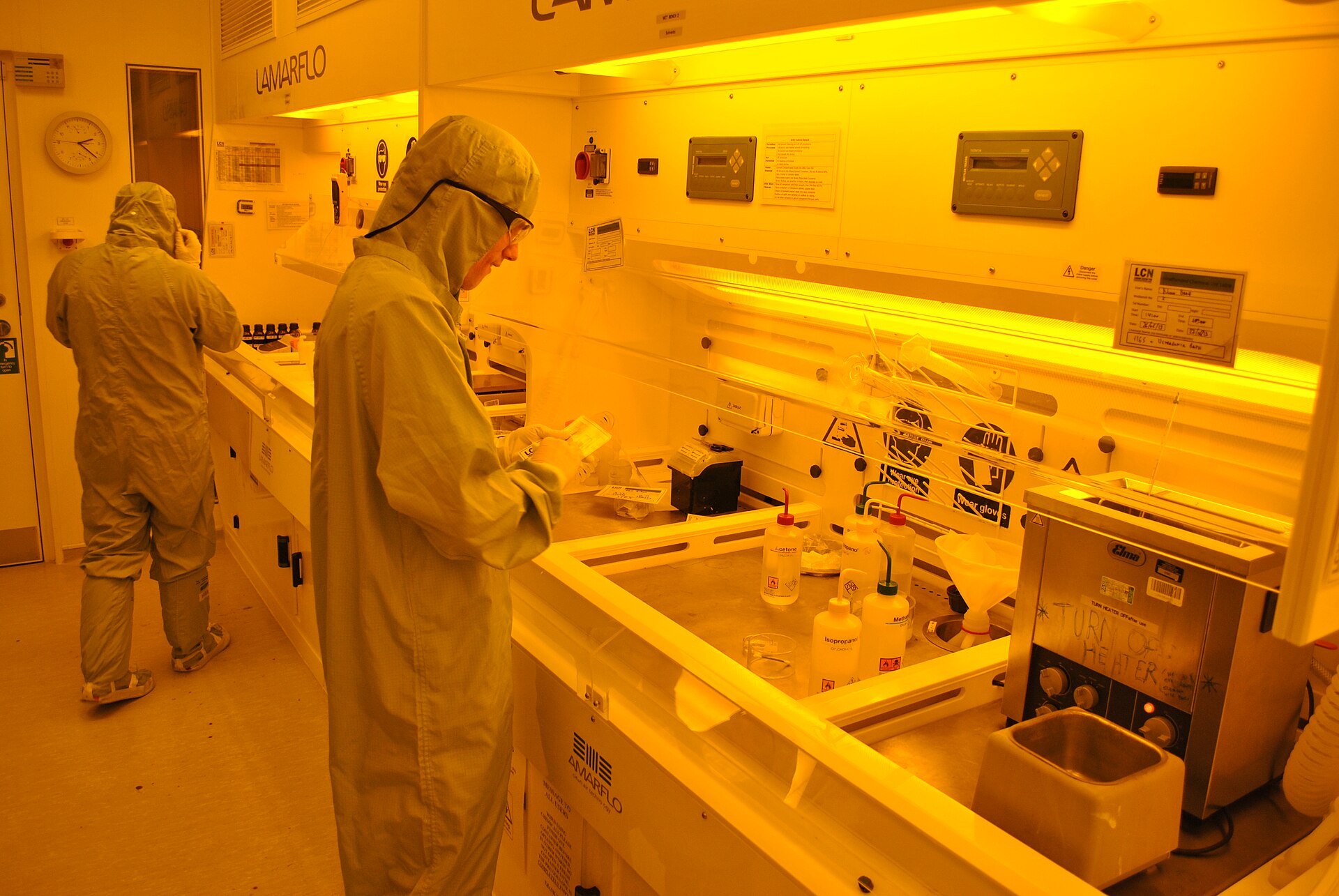 Photolithography cleanroom in yellow light